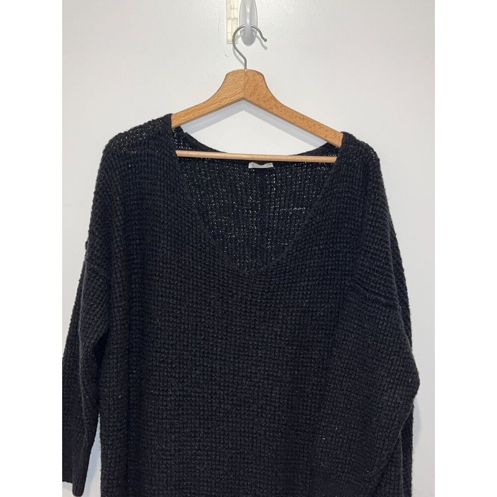 Free People Black Knit Oversized V-Neck Pullover Sweater Women's Size XS/S - Picture 5 of 10